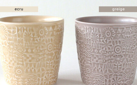 【波佐見焼】PATTERNED CUP ペア2色セット ecru + greige　【BIRDS’ WORDS】[CF072]