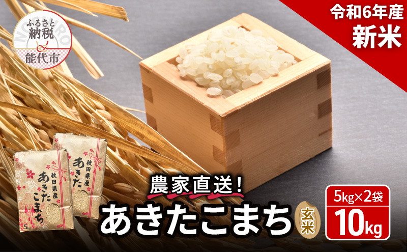 玄米 農家直送！うまい!! 本場のあきたこまち 10kg（5kg×2袋）ご飯 ブランド米 おにぎり 令和6年産 産地直送 おこめ ごはん 秋田県 秋田 能代市 お米 銘柄米 お弁当 和食