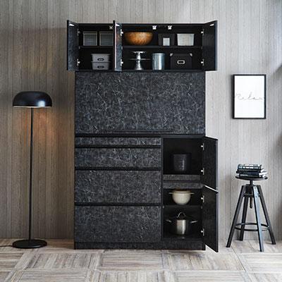 ふるさと納税 大川市 食器棚 レンジ台 ナポリスライドアップ扉タイプ 幅120【カラー:ストーンブラック】 |  | 02