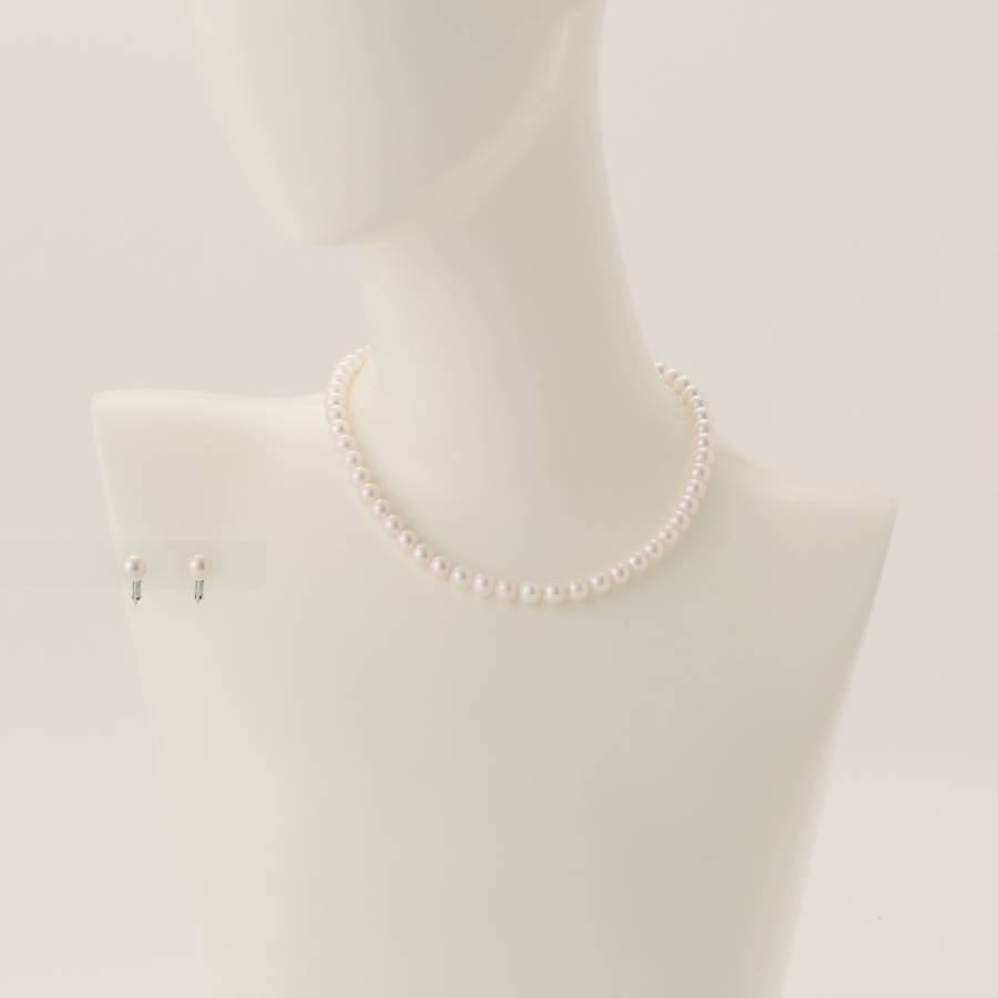 アコヤパール　ネックレス・イヤリング（E7.5mm）セット (ピンク）2(MKhp-011)