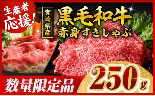 ※令和8年6月発送※ 生産者応援！宮崎県産黒毛和牛赤身すきしゃぶ250g 【 数量限定 牛肉 牛 肉 すき焼き すきやき しゃぶしゃぶ スライス 】