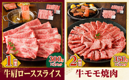 宮崎牛定期便6回（焼肉・すきしゃぶ） 牛肩ロース 牛モモ 牛ウデ 