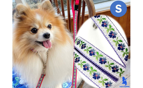【小型犬用・Sサイズ】ハーフチョークカラーとリードのセット（水色の小花） 雑貨 日用品