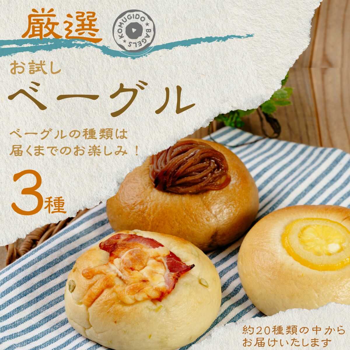 【ふるさと納税】＜お試し＞ベーグル 3種セット | ベーグル パン ぱん 小麦 セット商品 山口県 お試しセット 冷凍 プレーン パン 簡単調理 アレンジ もちもち ベーグル パン 大容量 厳選 返礼品 山口県 宇部市[BTEH003]