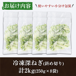 ＜先行予約受付中！2025年2月中旬以降順次発送予定＞冷凍深ネギ(斜め切り：計2kg・250g/袋) 野菜 冷凍 冷凍野菜 小分け ねぎ ネギ 深ネギ 小口切り 斜め切り ねぎま 簡単 手軽 小分け 