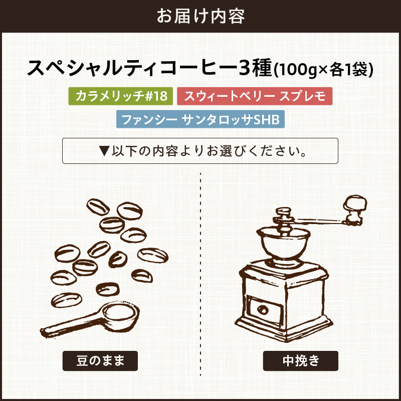 【こだわりの贅沢コーヒー】「Sunny side」の自家焙煎珈琲スペシャルティ珈琲飲み比べセット（300g） ［137S21］ こだわりの贅沢コーヒー Sunny side 自家焙煎珈琲 詰合せ_イメ