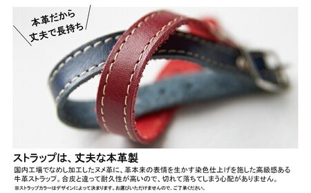 ゴルフ ネームプレート 木製 両面デザイン 本革ストラップベルト 刻印 名入れ （#４：２ボールパター）【四国加工】