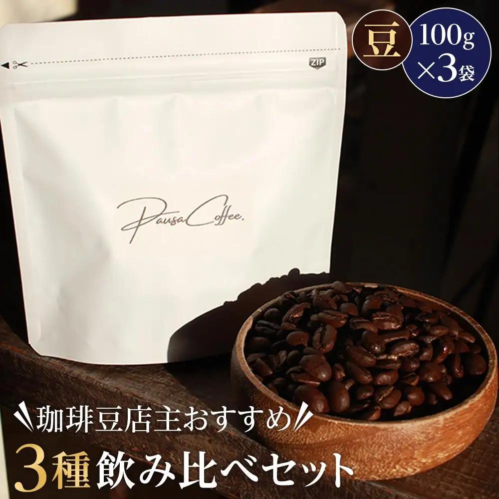 珈琲豆店主おすすめ３種飲み比べセット【豆】100ｇ×3（コーヒーマメテンシュオススメ３シュノミクラベセットマメ）/ 自家焙煎 ホットコーヒー アイスコーヒー コーヒータイム こだわりコーヒー 簡単 便利 お手軽 アウトドア キャンプ