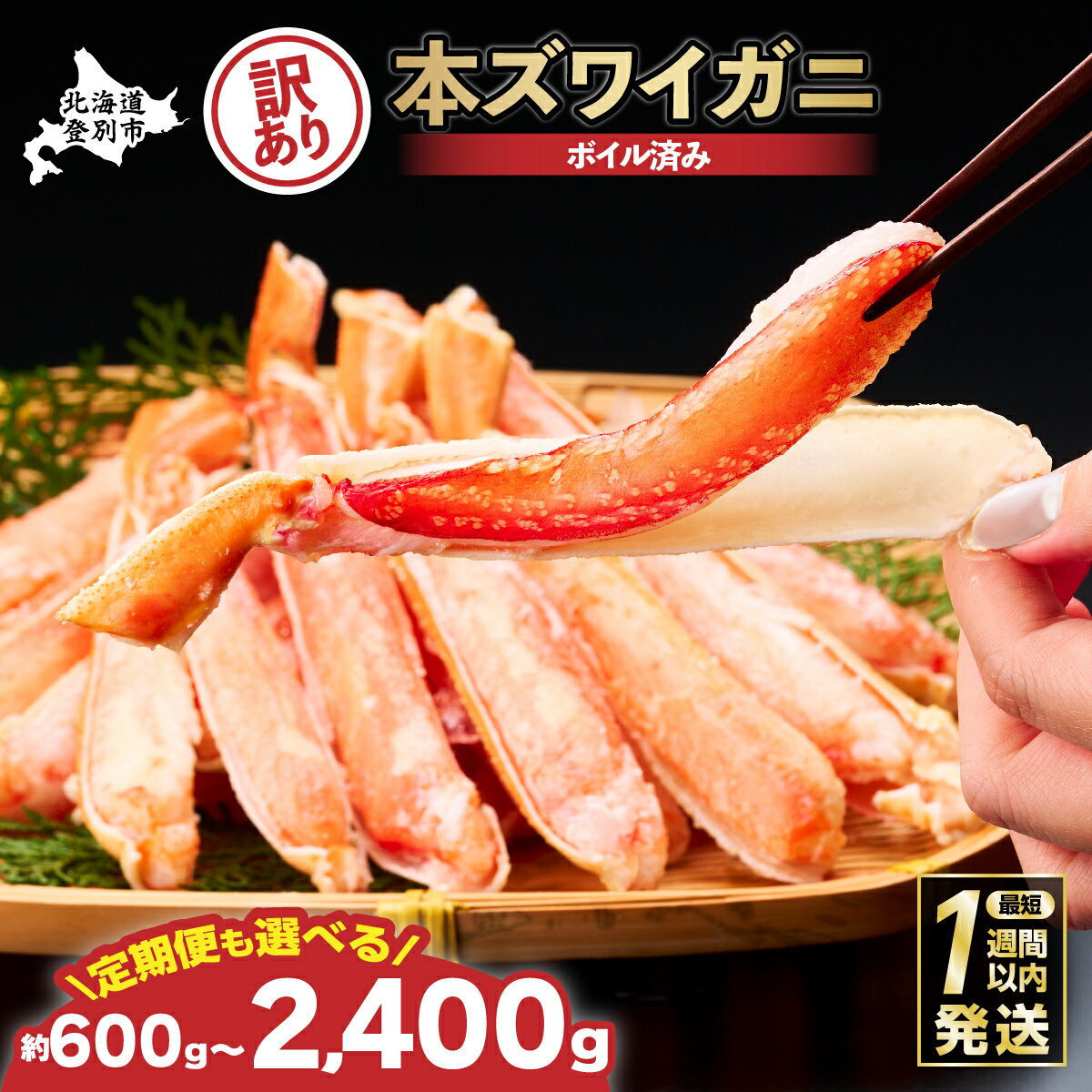 【ふるさと納税】かに 1週間以内発送！ 本ズワイガニ 足 600g ~ 2.4kg 定期便 3回 かに | ふるさと納税 かに 蟹 カニ 海鮮 魚 魚介類 ズワイガニ 訳あり 定期 冷凍 ボイル 不揃い 規格外 北海道 登別 ふるさと 人気 ランキング 送料無料