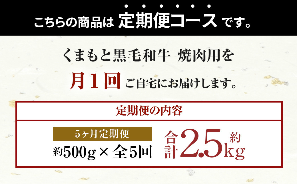 【定期便5回】くまもと 黒毛和牛 焼肉用 約500g