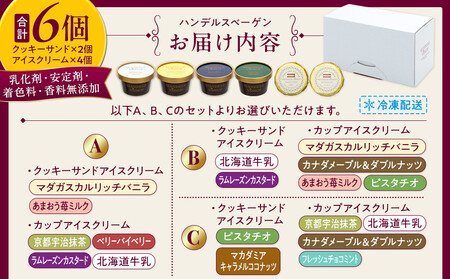 A:ハンデルスベーゲン無添加アイスクリーム/カップ＆クッキーサンドセット　数量限定！メディアでも話題のクッキーサンド×2個＆濃厚カップアイスクリーム×4個のセット