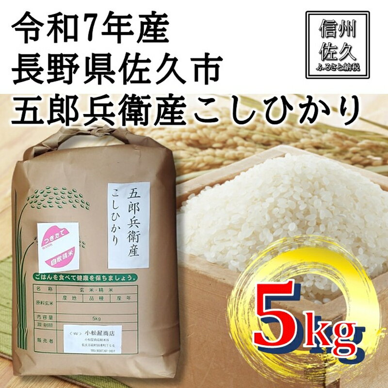 【ふるさと納税】【令和7年産・白米5kg】五郎兵衛産こしひかり（北海道・沖縄・離島は配送不可）信州　長野県　佐久市　浅科　精米　新米【米 コメ 白米 精米 お米 こめ おこめ 備蓄品 仕送り おすそ分け 備蓄米 コシヒカリ こしひかり 長野県 佐久市 】