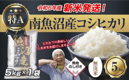 【新米発送】 無地のし 「無洗米」 令和6年産 新潟県 南魚沼産 コシヒカリ お米 5kg 精米済み（お米の美味しい炊き方ガイド付き） お米 こめ 白米 新米 こしひかり 食品 人気 おすすめ 送料無料 魚沼 南魚沼 南魚沼市 新潟県産 新潟県 精米 産直 産地直送 お取り寄せ