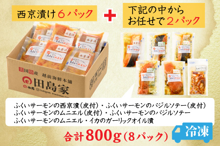 【特別企画】レンジで簡単！ふくいサーモンの西京漬（真空冷凍）100g× 6パック + お任せ2パック！ [A-6226]