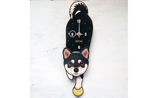 D-001F6 黒柴-犬の振り子時計花06.BLUE C-CD-001A