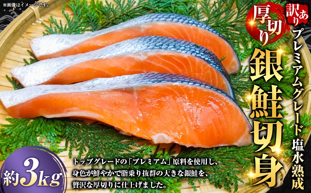 
                  【 訳あり 】 プレミアムグレード 塩水熟成 厚切り 銀鮭切身 約3kg 銀鮭 鮭 サケ さけ シャケ 魚介 魚介類 魚 魚類 海鮮 おかず 晩酌 小分け 冷凍
                