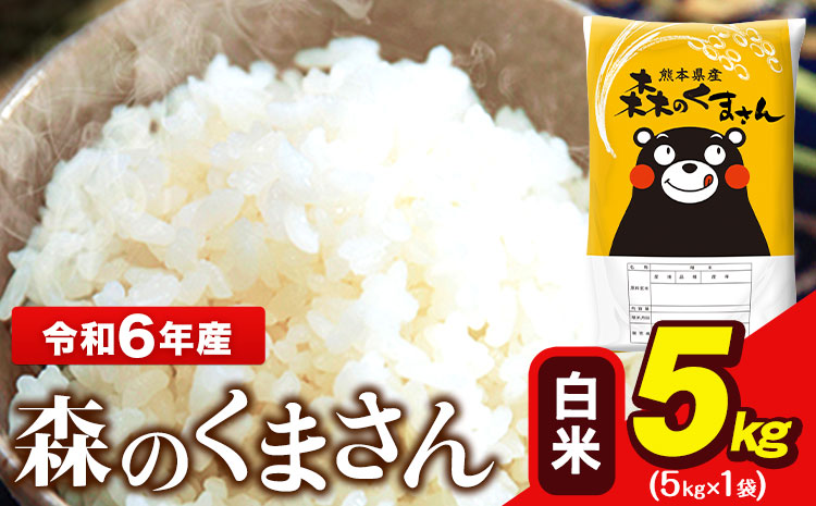 令和6年産  森のくまさん 5kg × 1袋  白米 熊本県産 単一原料米 森くま《7-14日以内に出荷予定(土日祝除く)》送料無料---ng_mk6_wx_r7_15000_5kg_h---