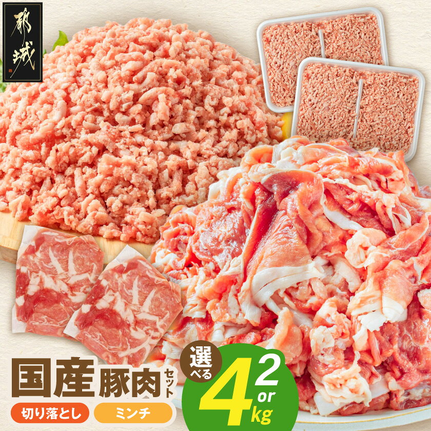 【ふるさと納税】【セット内容が選べる！】国産豚肉セット【切り落とし＆ミンチ】- 国産豚 切り落とし(真空) ウデ・モモ使用 ミンチ セット 豚肉 2kg/4kgセット 野菜炒め ミートボール 送料無料 SKU-8918【宮崎県都城市】