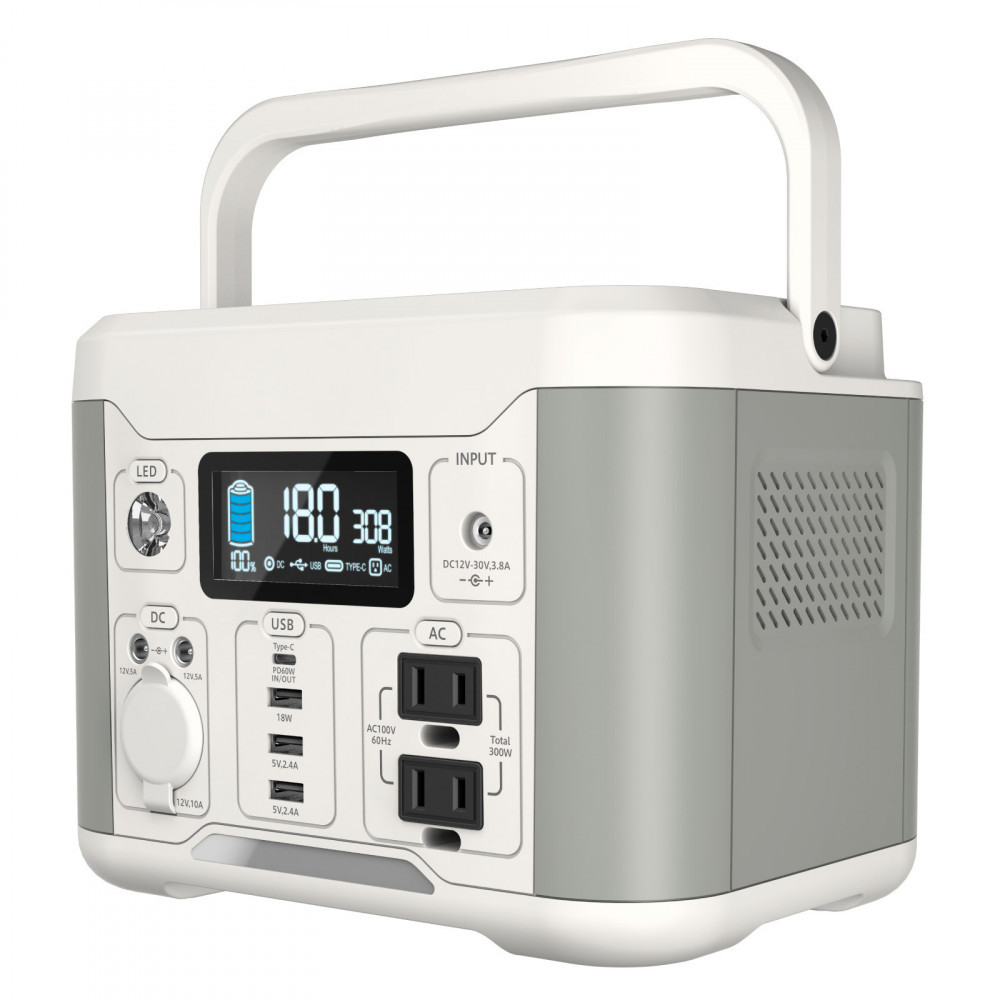 【多摩電子工業株式会社】ポータブル電源300W／288Wh／80000mAh（3.6V換算）大容量リチウムイオンバッテリー　ホワイトとグレーのツートンカラー【kw0232-0004-1】
