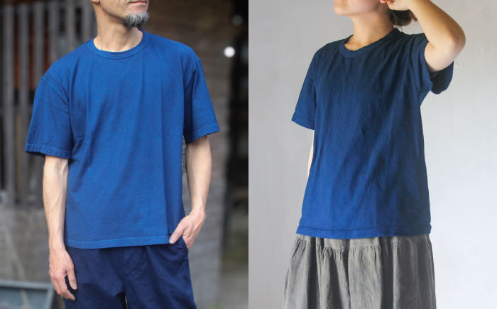 オーガニックコットン 完熟Tシャツ　【群青色】Mサイズ / オーガニック コットン 綿100　手染め 草木染め Ｔシャツ 半袖 トップス ファッション インナー 女性用 レディース 男性用 メンズ ユ