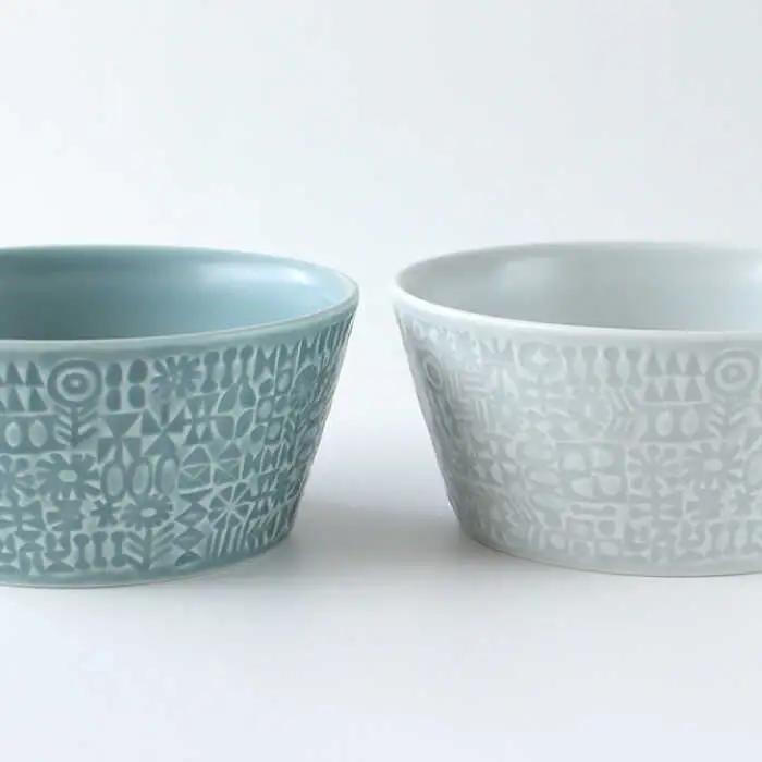 【ふるなびWEEK対象】【波佐見焼】PATTERNED BOWL ペア 2点セット squall gray ＋ morning mist 食器 皿 【BIRDS’ WORDS】 [CF022]  波佐