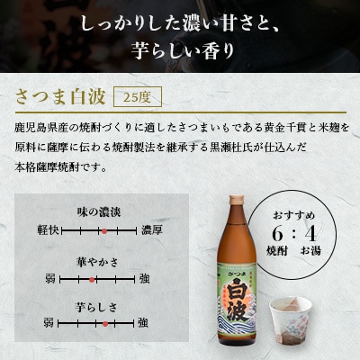 【さつま白波】25度【900ml】×6パック セット【薩摩焼酎】枕崎の定番焼酎 B3-56【1167977】