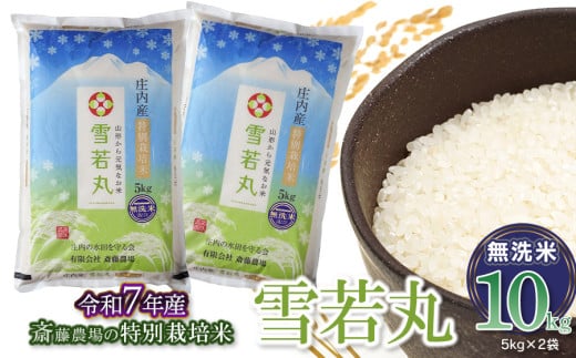 【令和7年産先行予約】 斎藤農場の特別栽培米 雪若丸 無洗米 10kg(5kg×2袋) 山形県鶴岡市 [K-7120]