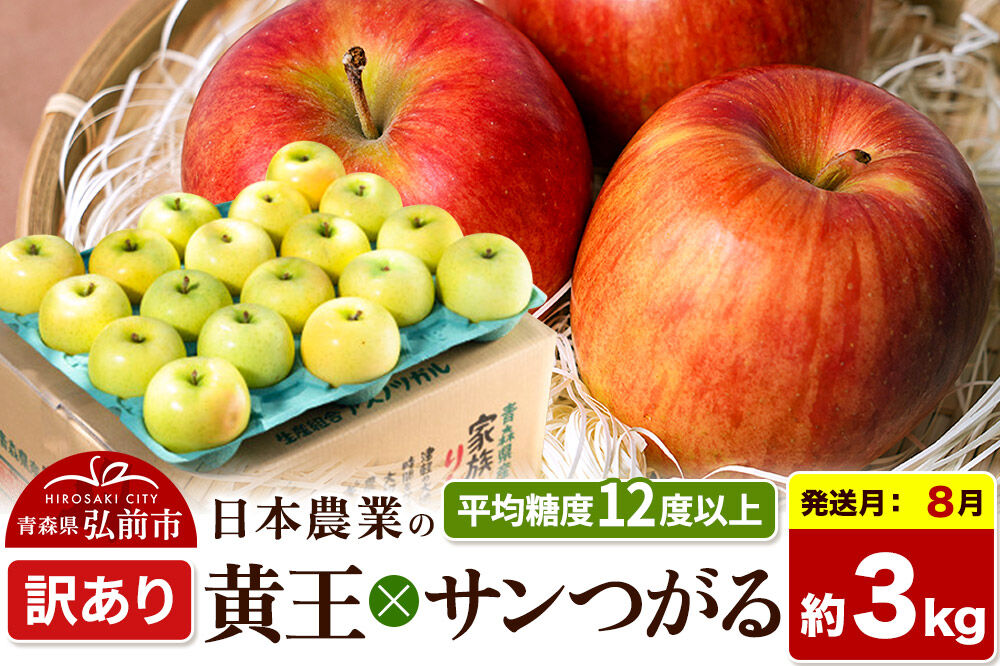 【26年8月クール便発送】りんご 黄王×サンつがる【訳あり】約3kg 平均糖度12度以上 青森県産 果物 フルーツ 林檎 リンゴ くだもの 不揃い 規格外 [家庭用 産地直送 アップル 青森県 弘前市