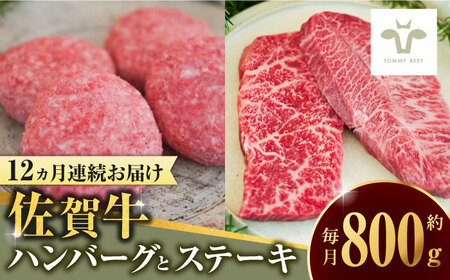 【全12回定期便】佐賀牛100％ハンバーグ4個と赤身ステーキ300g  / 牧場直送 精肉 ブランド牛 和牛 黒毛和牛 小分け / 佐賀県 / 有限会社佐賀セントラル牧場 [41ASAA208]