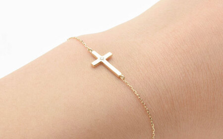 ロッソエブルー ブレスレット K18 18金 ゴールド クロス 一粒 ダイヤモンド ブレス 17cm レディース 岐阜市 / アフェクト[ANGT010]