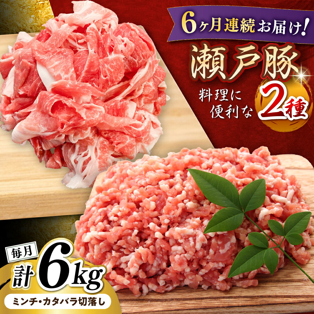 【ふるさと納税】【全6回定期便】瀬戸豚2種セット(ミンチ＋カタバラ切落し) 計6kg / 豚肉 小分け ミンチ 切り落とし / 瀬戸市 / 関屋精肉店[BBBQ196]