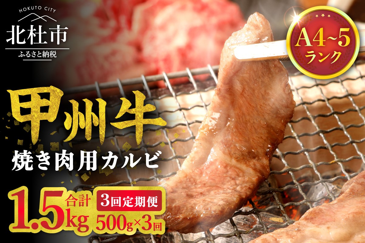 
                  【3ヶ月定期便】山梨県北杜市産 甲州牛 黒毛和牛 焼肉用カルビ 500g　牛肉 カルビ 定期便 3回 国産 山梨県 北杜市産 肉 焼き肉 A4・5ランク級
                