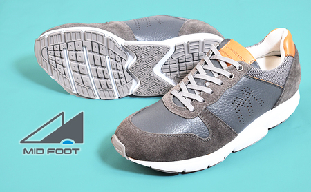 MIDFOOT ( ミッドフッド ) 紳士靴 レザースニーカー MF001JM ( グレー ) 4E ファッション シューズ メンズ お洒落 レザーシューズ エコレザー 快適 履き心地  25.5cm