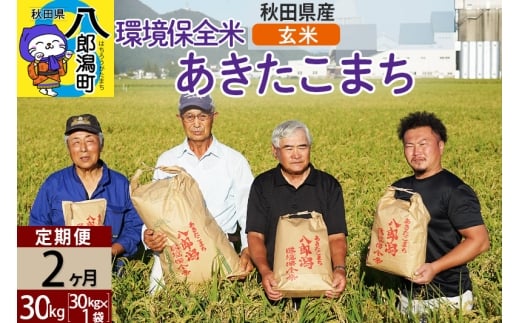 【玄米】《定期便2ヶ月》令和7年産 秋田県産 あきたこまち 環境保全米 30kg (30kg×1袋)×2回 計60kg