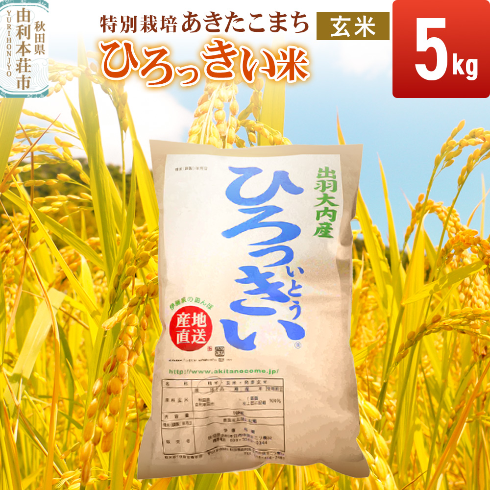 【玄米】 秋田県産 あきたこまち 5kg 令和7年産 特別栽培米 ひろっきい米