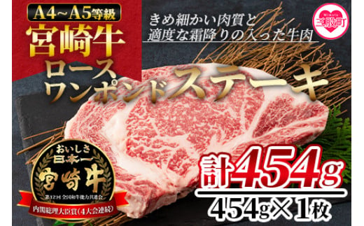 ＜BBQに！宮崎牛ワンポンドステーキ 454g＞ A4 A5 細かい肉質で柔らかく適度な霜降りの入った豪快な逸品！美味しい牛肉をご堪能下さい！【MI164-nh】【日本ハムマーケティング株式会社】