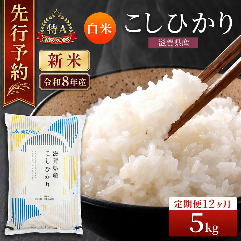 【ふるさと納税】【令和8年産】 先行予約 新米 こしひかり 5kg 12回定期便 令和8年産 定期便 米 精米 こめ コメ お米 ご飯 米 コシヒカリ 米定期便 12か月定期便 12ヶ月定期便 12回 12ヶ月 12か月 滋賀県 豊郷 豊郷町　お届け：2026年10月より順次発送