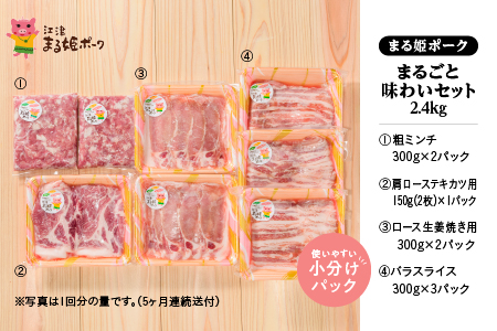 【5カ月定期便】まる姫ポーク まるごと味わいセット 2.4kg