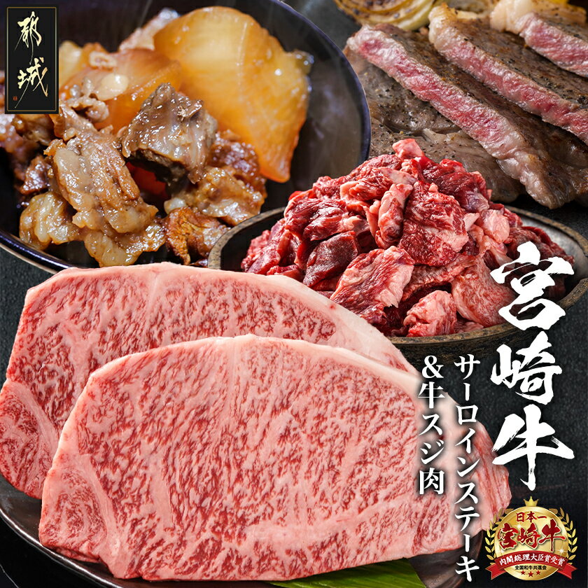 【ふるさと納税】都城産宮崎牛サーロインステーキ400g＆牛スジ肉1kg - 都城産宮崎牛 サーロインステーキ 200g×2枚 牛スジ肉（真空）500g×2袋 ギフト 贈答用 送料無料 28-4201【宮崎県都城市は2年連続ふるさと納税日本一！】