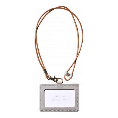 ふるさと納税 長浜市 本革IDカードケース横型&amp;ネックストラップ【グレージュ(灰色)】