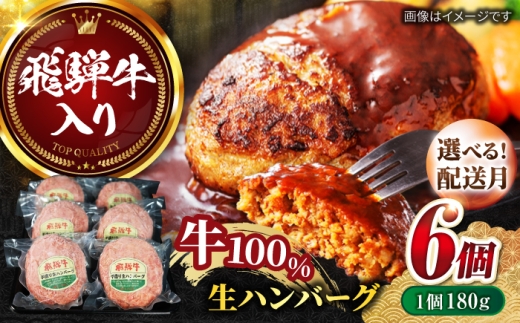 【10月発送】飛騨牛 生ハンバーグ（180g×6個）/ 飛騨牛 ひだぎゅう ハンバーグ はんばーぐ 牛肉 100% 手ごね 特大 国産牛 冷凍 和牛 岐阜市/丸福商店 [ANBO030-10]