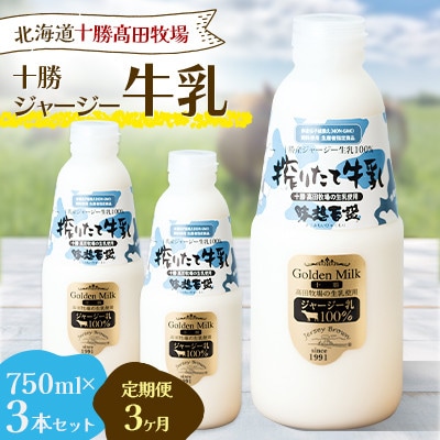 【毎月定期便】【十勝高田牧場】十勝搾りたてジャージー牛乳 750ml×3本セット全3回【配送不可地域：離島】【4085621】