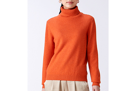日本製 カシミヤ100% レディース タートルネック オレンジ 2Lサイズ [0817]