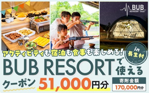 
X17-003 BUB RESORT グランピング 宿泊割引券（51,000円分）

