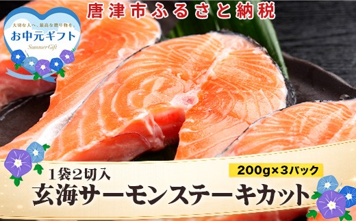 鮮やかなオレンジ色の玄海サーモンをステーキカットにしました。
1袋2切入✕3パック(合計600g)お届けします。