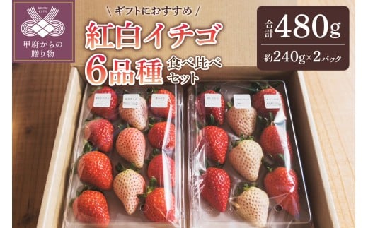 【2025-2026発送分】紅白イチゴ6品種食べ比べセット いちご イチゴ 苺 紅白イチゴ 紅白いちご 紅白苺 先行予約 食べ比べ セット ギフト 贈答 プレゼント 採れたて フルーツ 6品種 約240g×2パック 冷蔵 フルーツ王国山梨 甲府市産