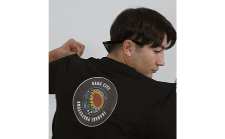 バックプリント那珂市 マンホールTシャツ 黒 S M L XL ひまわり ご当地オリジナルデザイン オリジナルギフト 都道府県 リンクコーデ Tshirt ティーシャツ Tシャツ ご当地グッズ おしゃ