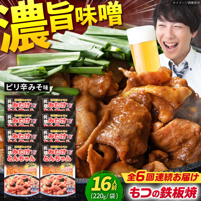 【ふるさと納税】【6回定期便】岐阜県産豚もつの鉄板焼き「元祖みたけとんちゃん」ピリ辛みそ味（16人前） / モツ もつ 白もつ ホルモン / 御嵩町 / 藤よし[AVAA077]