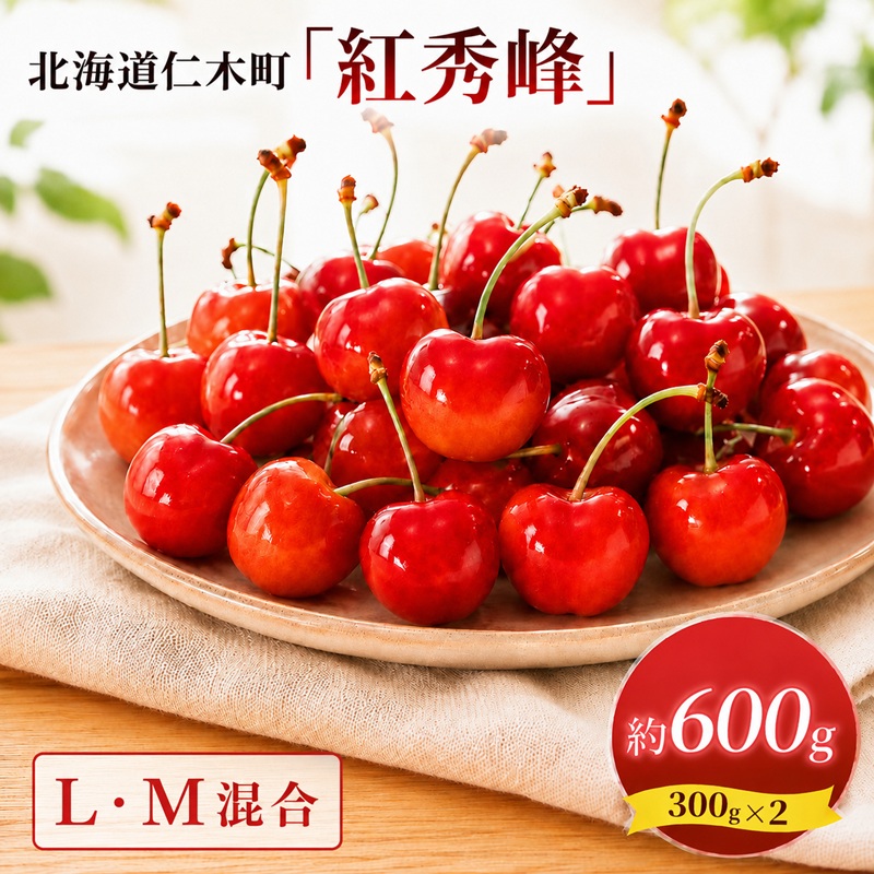 2027年発送 北海道 仁木町産 さくらんぼ 紅秀峰 600g (300g×2パック) L-Mサイズ 混合 旬 桜桃 産地直送 サクランボ チェリー フルーツ 果物 果物類 仁木町 仁木 [松山商店]
