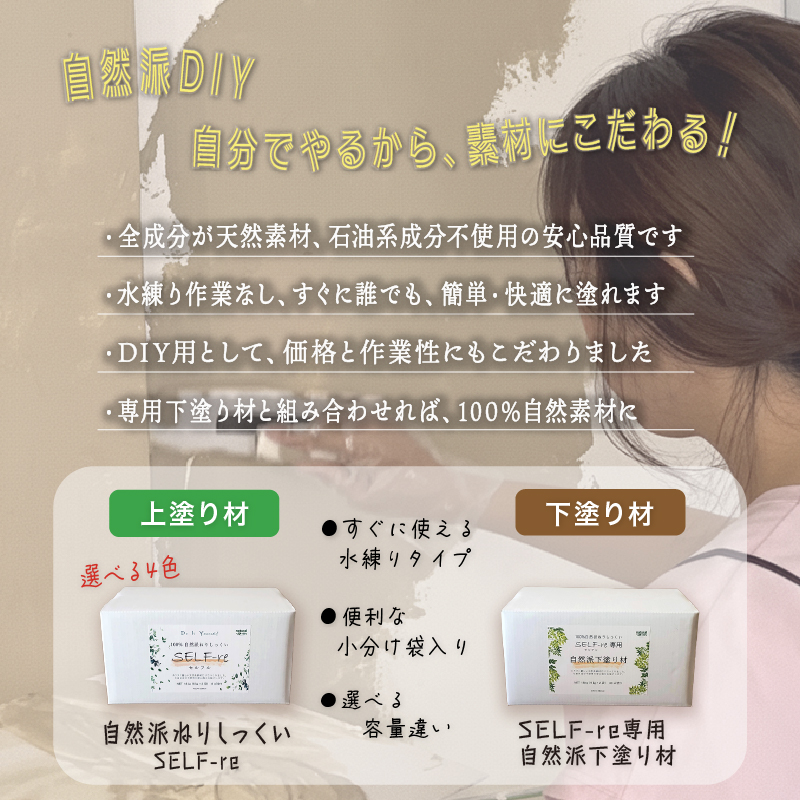 自然派ねりしっくい SELF-re セルフル 下塗り材 コテ付き1平方メートルお試しセット アッシュグレー | DIY 初心者 簡単 練り済み しっくい 漆喰 こだわり 自然素材 リノベ クラフト 安
